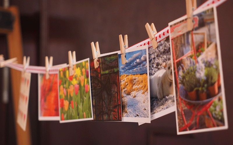 Postcards on a washing line